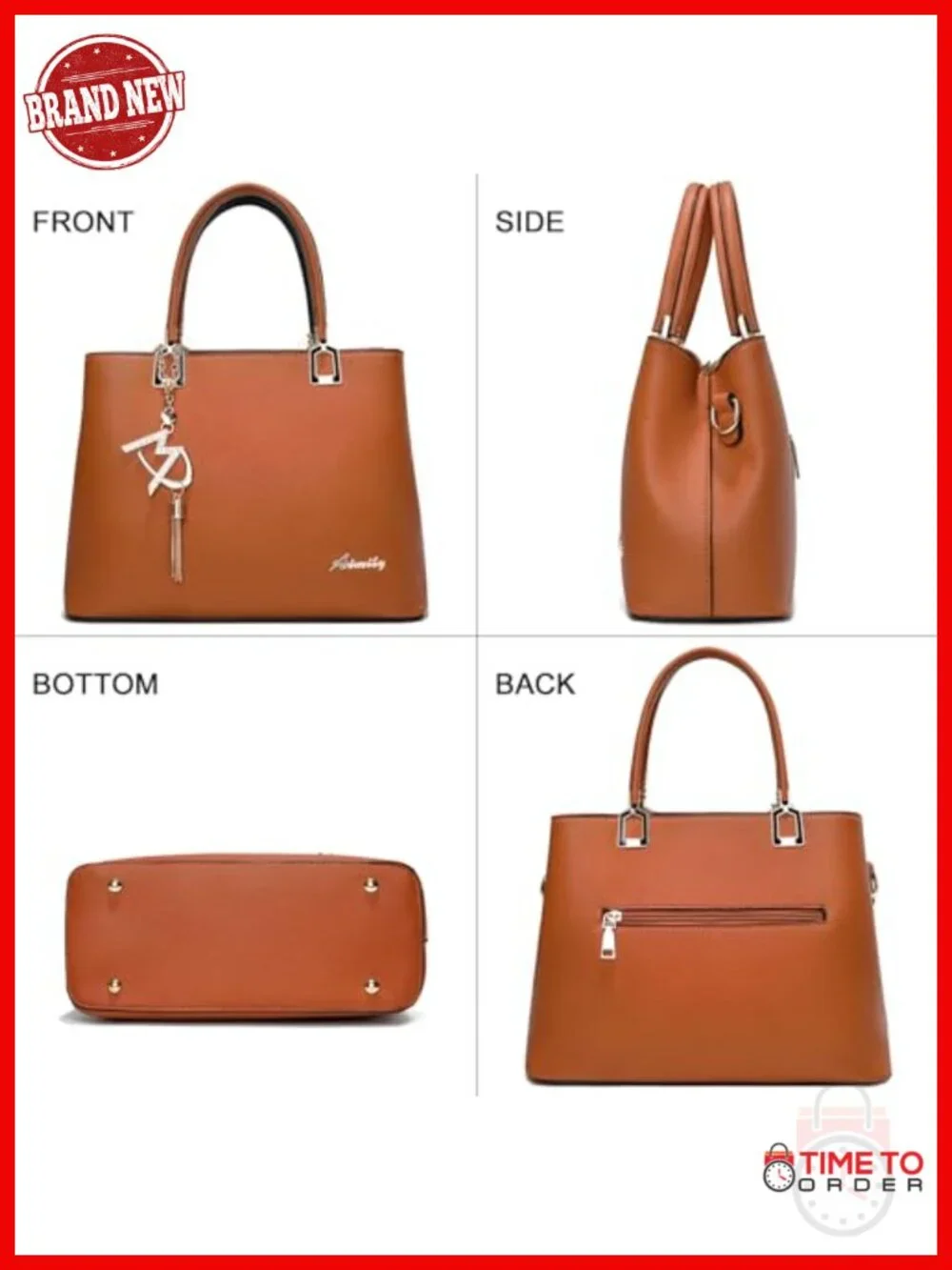 Faux Leather Satchel Tote Bag with Crossbody Strap